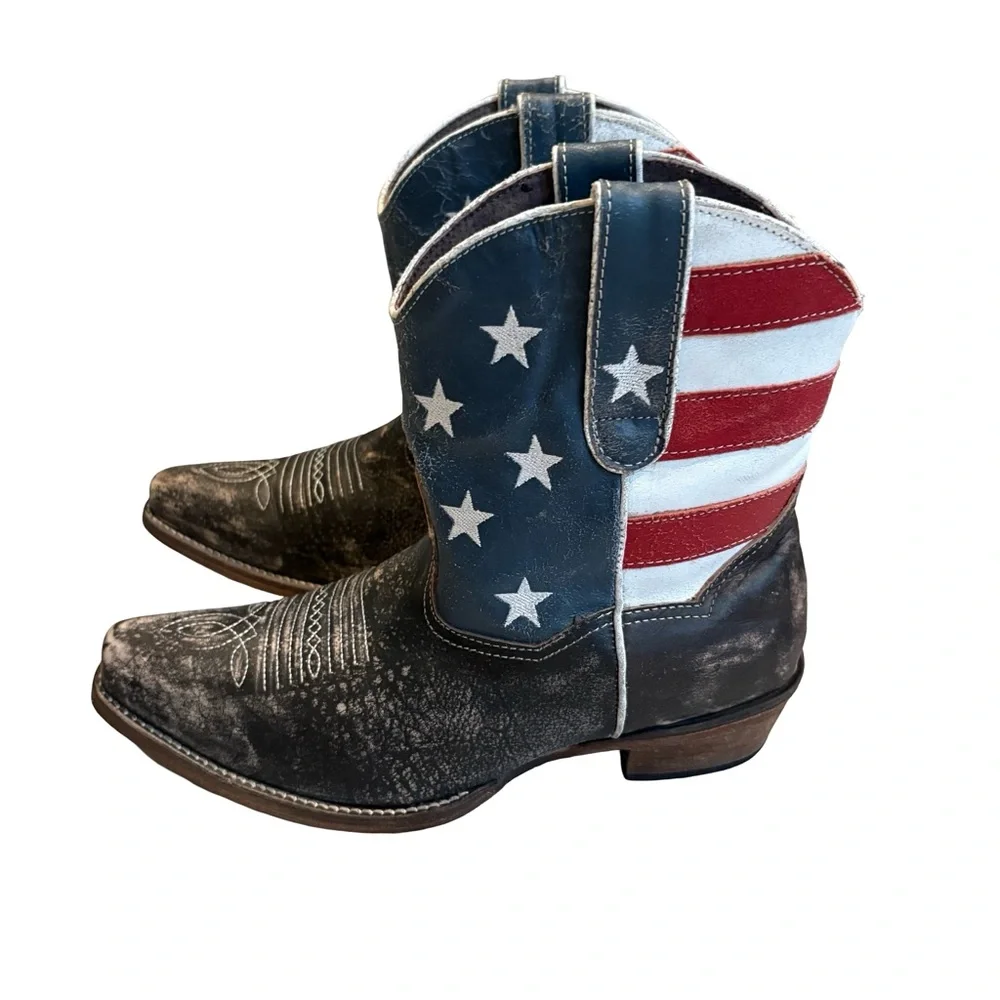 Roper American Beauty Flag Ankle Boots, Sz 9 - Picture 3 of 16